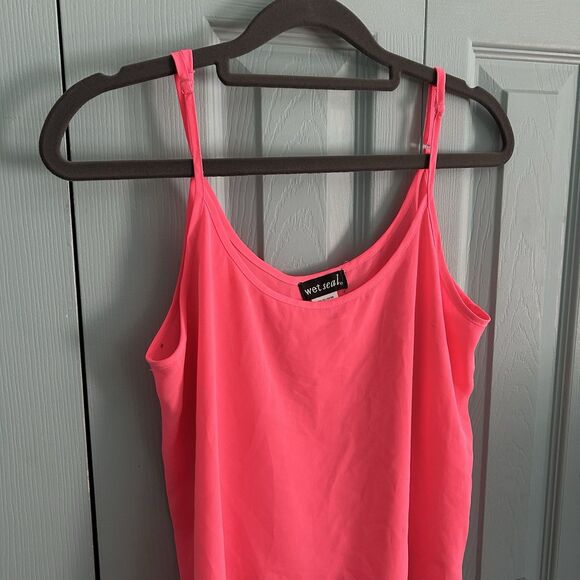 Wet Seal Pink Chiffon Cropped Tank Top Medium Rave Neon Flowy Adjustable Strap - Picture 2 of 9